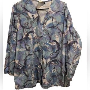 Uniform Advantage Blue Embroidered Brush Stroke Beauty Snap Button Medical Scrub